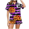 thumbnail image 1 of Ulitacool Womens Halloween Pajamas Set Short Sleeve Pjs And Shorts Set Button Down Pumpkin Ghost Print Sleepwear Halloween Charm Jammies Nightwear Purple S, 1 of 6