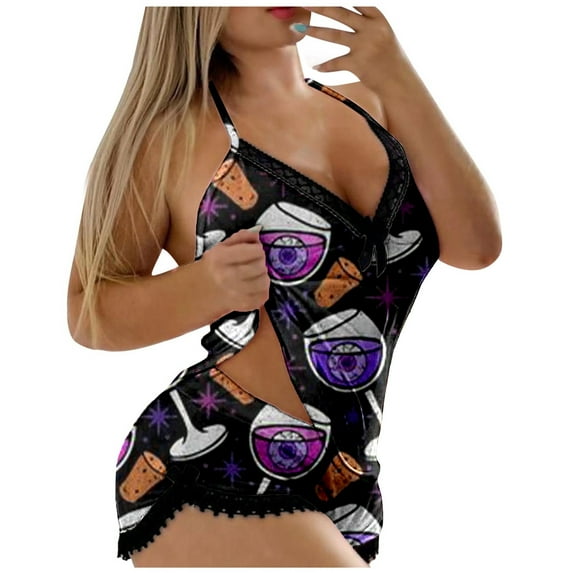 Ulitacool Womens Halloween Pajamas Set Vest Shorts 2 Pieces Set Sleeveless Tops Shorts Set Summer Sleepwear Halloween Lightweight Jammies Nightwear Purple Xl