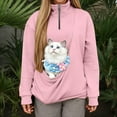 thumbnail image 1 of Ulitacool Womens Long Sleeve Quarter Zip Sweatshirt With Pocket And Sling For Cats Pet Pouch Hoodie Small Pet Carrier - Dog Cat Pouch Hoodie Sweatshirt Kangaroo Pocket Basic Daily Wear Pink Xl, 1 of 8