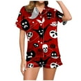 thumbnail image 1 of Ulitacool Womens Pajamas Halloween Short Sleeve Pjs And Shorts Set Button Down Pumpkin Ghost Print Sleepwear Halloween Lightweight Jammies Nightwear Red 2Xl, 1 of 6