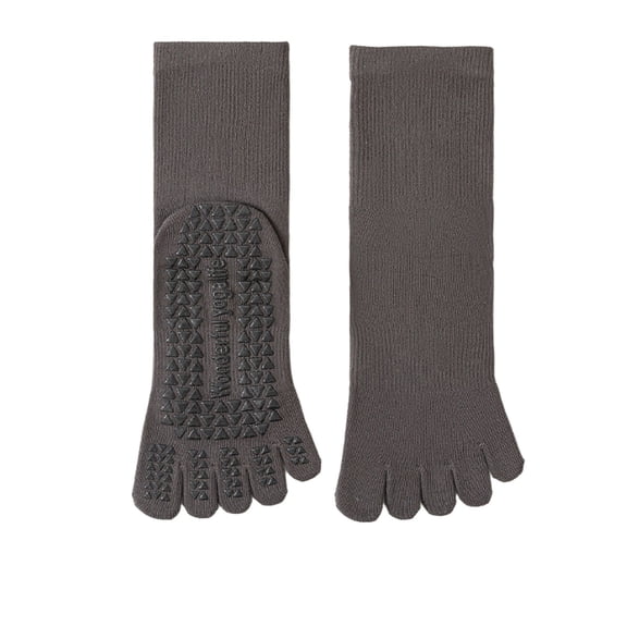 Ulitacool Womens Stockings Grip Toe Socks For Indoor Workouts Ankle Length Low-Cut Non Yoga Dance Five Finger Socks Basic Wear Grey