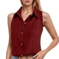 thumbnail image 1 of Ulitacool Womens Summer Tank Tops Ladies' Lapel And Linen Button Sleeveless Shirt And Vest Simple Style Daily Wear M Wine, 1 of 7