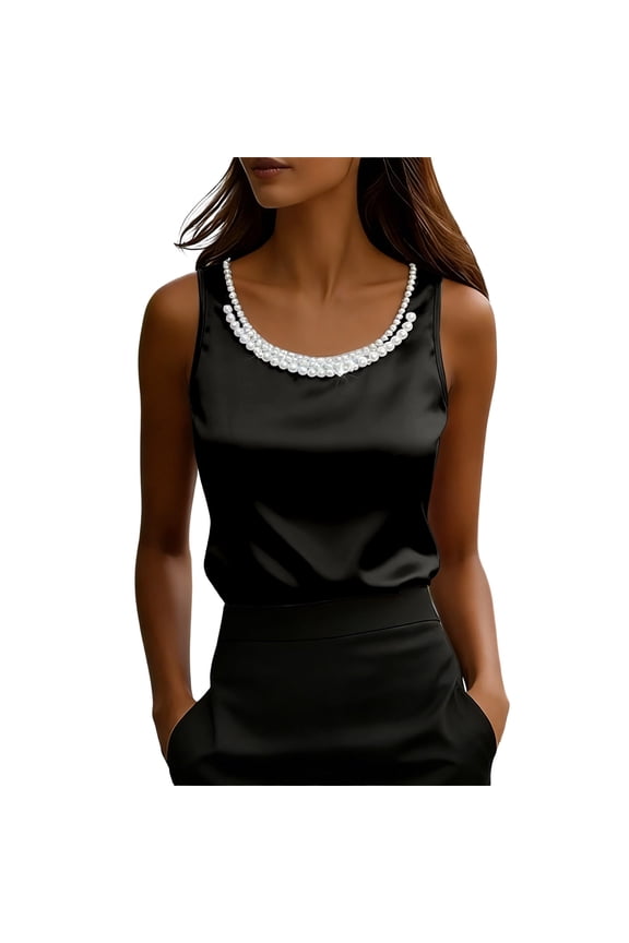 Womens Tank Tops Elegant Beaded Camisole Top Summer Sleeveless Vest Slim Fit Shirt Layering And Outfits Tee Casual Tops 2Xl Black