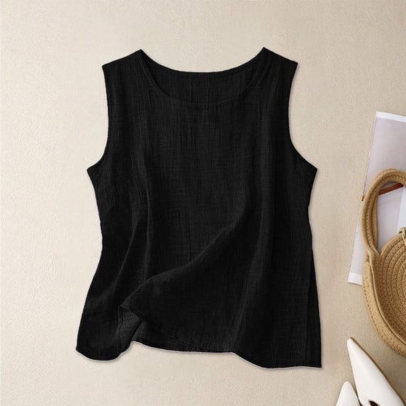 Ulitacool Womens Tank Tops Loose Fit Sleeveless Tee Solid Color Summer Round Neck Basic Blouse Leisure Wear 5Xl Black