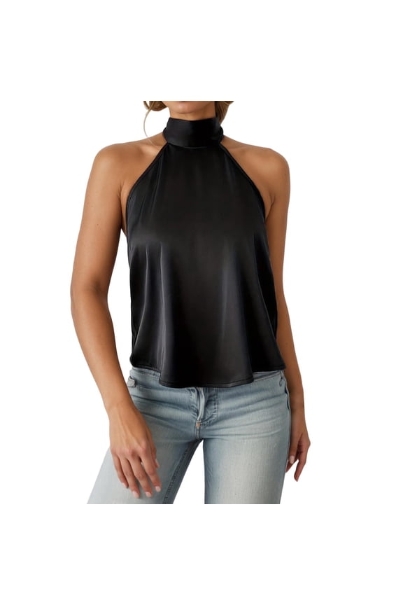 Womens Tank Tops Neck Camisole Sleeveless Tank Top With Backless Design And Outfits Simple Style Daily Wear M Black