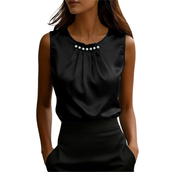 Ulitacool Womens Tank Tops Sleeveess Satin Camisole Top Strappy Tank Layering Under And Wear Tee Casual Clothing M Black
