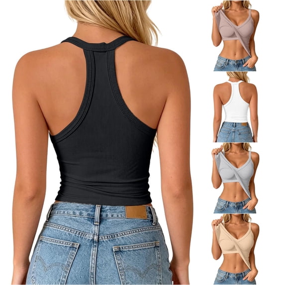 Ulitacool Womens Tank Tops Sleeveless Spaghetti Strap Camisole Solid Color Vest With Build In Bra Layering Tight Knit Undershirt L Black