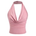 thumbnail image 1 of Ulitacool Womens Tank Tops Solid Color Sparkling Neck Camisole Backless Sleeveless Tank Top Summer Vest Blouse Basic Clothes S Pink, 1 of 6