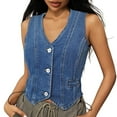 thumbnail image 1 of Ulitacool Womens Tank Tops Solid Color Wash Denim Crop Vest V Neck Top Sleeveless Button Jacket Casual Clothes L Light Blue, 1 of 5