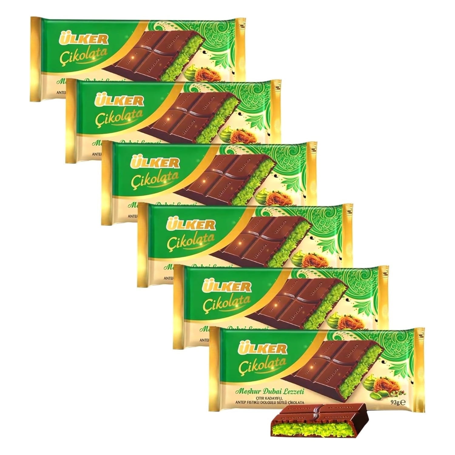 Ulker Famous Dubai Flavor Dubai Chocolate 6 Pack (6 x 93 gr - 6 x