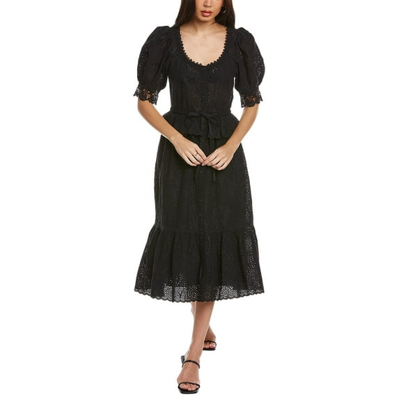 Ulla Johnson womens Eyelet Midi Dress, 10, Black