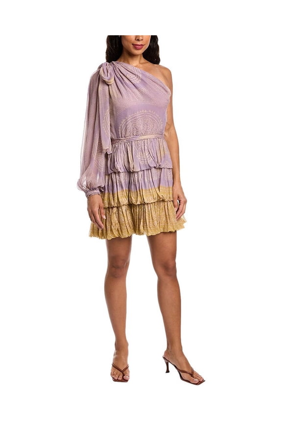 womens  Leah Silk Mini Dress, 6, Purple