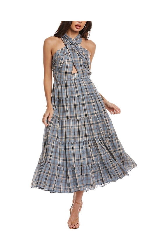 womens  Tiered Midi Dress, 8, Blue