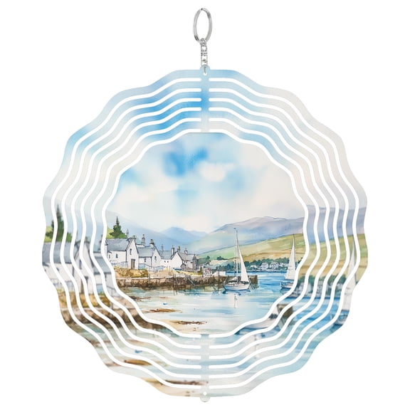 Ullapool Harbour 3D Wind Spinner Metal Hanging Ornament Outdoor Decor Scotland North Coast 500 Gift