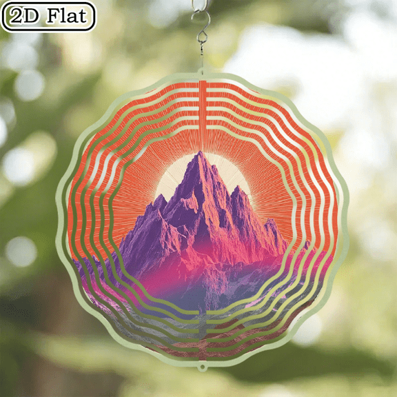 Ullo0ord 2D Flat 1pc 10-Inch Hanging Wind Chime - Red Purple Mountain Design with Radiating Lines, Unique Hollow-Out Pattern, 360 Rotating Hook, Perfect for Home and Seasonal Decoration