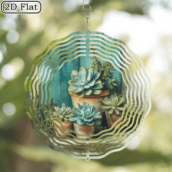 Ullo0ord 2D Flat 1pc 10-Inch Hanging Wind Chime - Succulent Plant Decor with Teal Backdrop, Outdoor_Indoor Garden Decoration, Soothing Sounds, Perfect for Patio, Balcony, Halloween