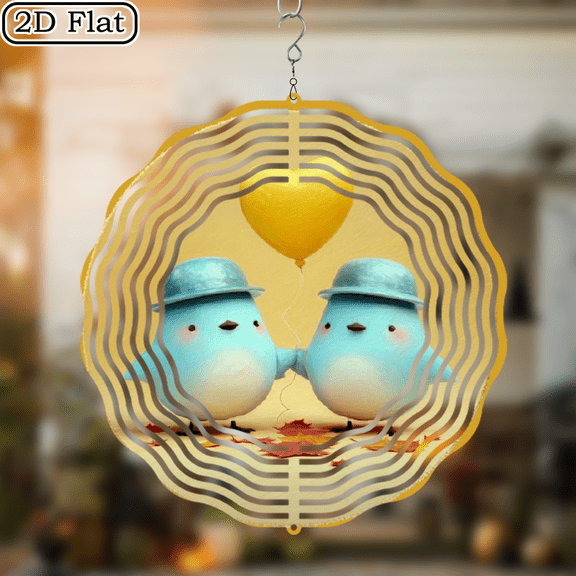 Ullo0ord 2D Flat 1pc 10 Inch Hanging Wind Spinner, with Two Birds Design Vibrant Outdoor Decor for Spring and Fall, 360 Rotating, Ideal Creative Gift, Yard Decoration Floral Design Metal Wind Spinner