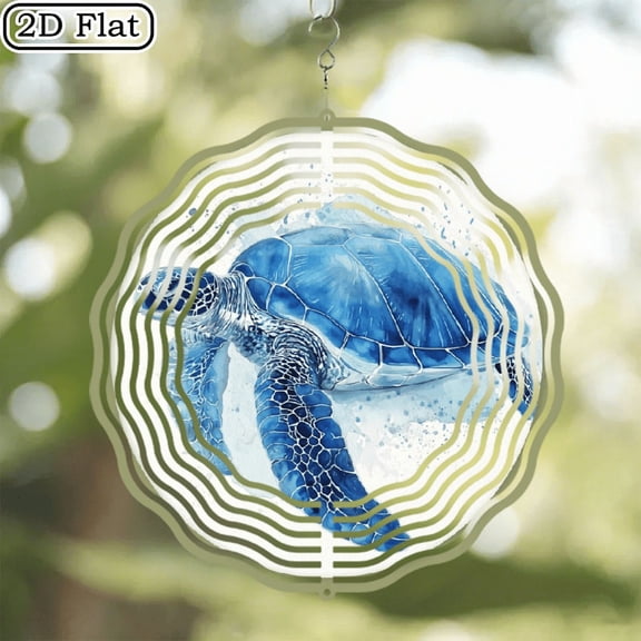 Ullo0ord 2D Flat 1pc 10-Inch Wind Spinner - Wind-Powered Outdoor Garden Decor with Blue Sea Turtle Design, No Electricity Needed, Durable Metal Construction for Patio, Yard