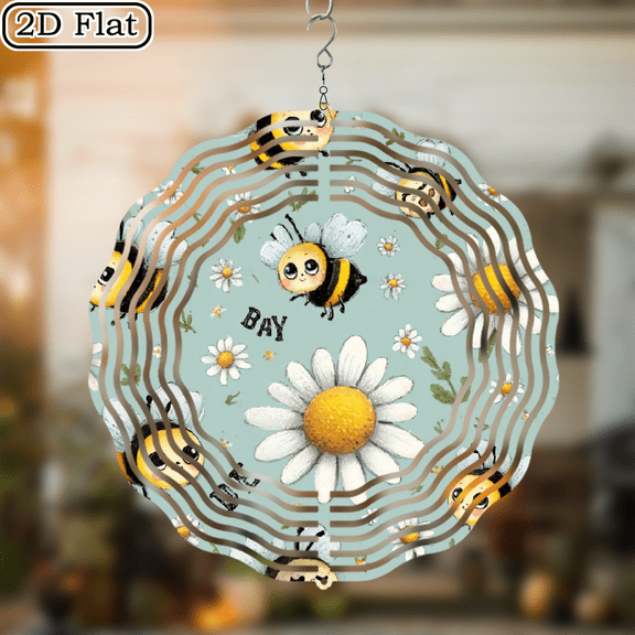 Ullo0ord 2D Flat 1pc 10 inch Hanging Wind Spinner, Bee Pattern, Unique Wind Chime for Spring_Summer Garden Balcony Decor, 360 Rotating Hook, Dynamic Artistic Design, Elegant Gift for Friends