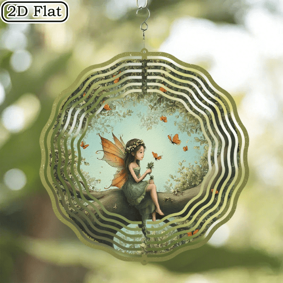 Ullo0ord 2D Flat 1pc 10inch Metal Wind Spinner - Vibrant Spring Fairies  Butterflies Garden Decor, Durable Wind-Powered Outdoor Rotator for Patio, Terrace, Yard, No Electricity Needed
