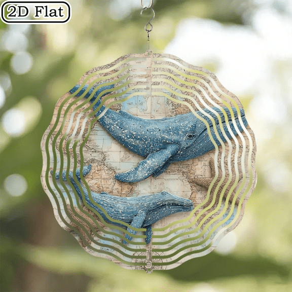 Ullo0ord 2D Flat 1pc 10inch Wind Spinner -Vibrant Colorful Outdoor Garden Decor, Craft an artwork featuring stylized blue whales re Durable Metal Wind-Powered Rotator for Patio