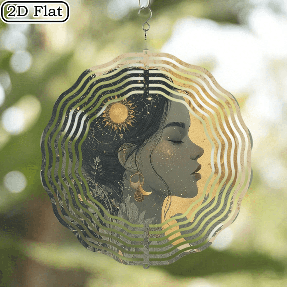 Ullo0ord 2D Flat 1pc 10inch Wind Spinner -Vibrant Colorful Outdoor Garden Decor, The moon and stars the  with a beautiful Durable Metal Wind-Powered Rotator for Patio, Terrace Yard