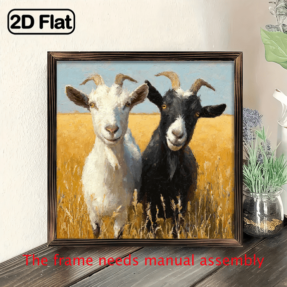 Ullo0ord 2D Flat, 1pc 8x8 Inch Framed & Wall Art, Christmas Gift, Rustic Goat Wall Art, Countrycore Farm Animal Decor, Horizontal Farmhouse Picture, Meadow Landscape Art, Cottage Decor