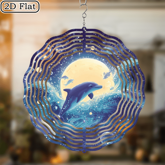 Ullo0ord 2D FlatĀ 1pc Dolphin Leaping Ocean Cosmic Scene Wind Chime No Electricity Needed, Hanging Outdoor Indoor Decoration Dolphins, Sunset to Night color transition, Perfect Housewarming 10inch