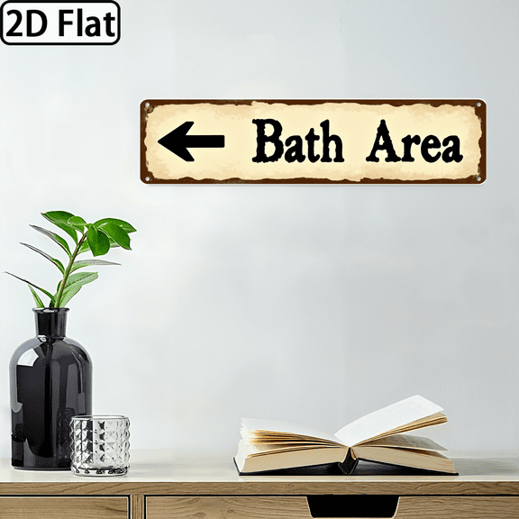 Ullo0ord 2D Flat, 1pc Vintage Bath Area Sign Rustic Bathroom Directional Arrow Decor Heavy Duty Metal Wall Art Farmhouse, Porch, Outdoor, Indoor Decoration Easy Mounting 16*4 inch