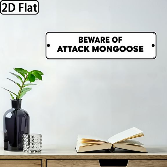 Ullo0ord 2D Flat, 1pc Vintage Beware of Attack Mongoose Metal Sign 4x16 Inch Retro Wall Decor with Cartoon Mongoose Skull Design, Perfect for Home, Office, Gym, Ideal for Halloween New Year'S Decor