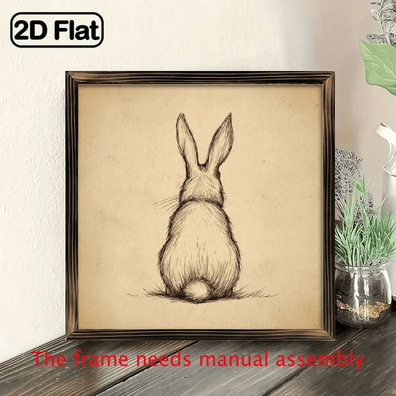 Ullo0ord 2D Flat, 1pc Vintage Easter Bunny Art Vintage Easter Bunny Art Print, Simple Rabbit Silhouette Wall Decor, Illustration for Living Room Home Decoration