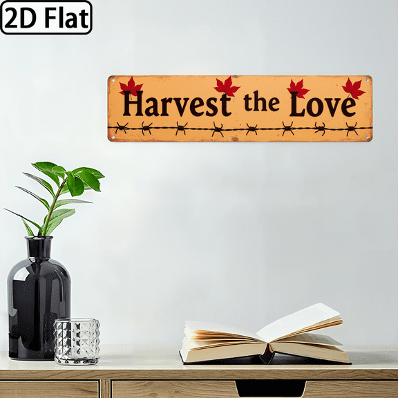 Ullo0ord 2D Flat, 1pc Vintage Harvest the Love Metal Sign 4x16 Inch Rustic Farmhouse Wall Decor with Autumn Leaves Twine Design, Farm-Wedding Welcome Marker, Country Market Stall Sign