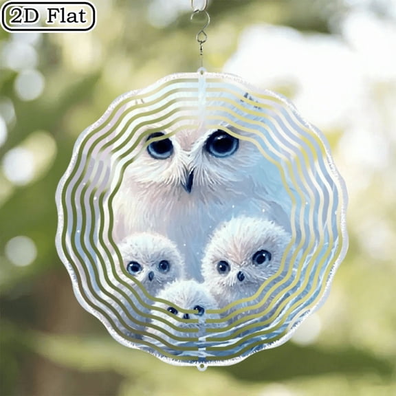 Ullo0ord 2D Flat - 2D Mandala Wind Chime-Owl Family Pattern Metal Windmill Sculpture Dynamic Hanging Decor for Garden_ Courtyard Durable Outdoor Art with No Electricity