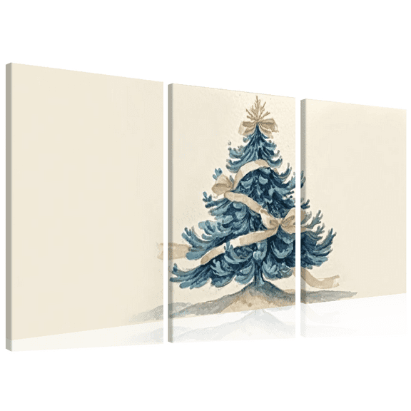 Ullo0ord 2D Flat, 3pcs Frameless Modern Navy Blue Golden Christmas Wall Art Set - Minimalist Holiday Tree Prints with Golden Accent Decorations, Printable Digital Canvas Posters12*16inch*3pcs