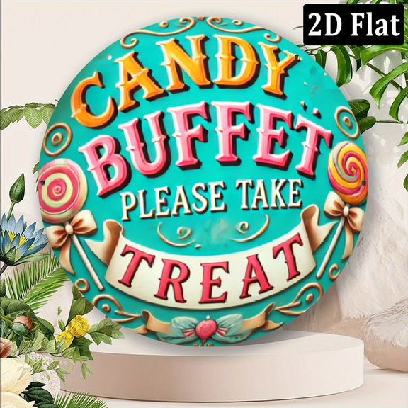 Ullo0ord 2D Flat Aluminum Candy Buffet Sign, 1 Piece, Waterproof Engraved Wall Art for Home Garden, Rustproof Indoor_Outdoor Decorative Plaque, Durable All-Weather Foil Engraving 8*8in Round