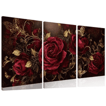 Ullo0ord 2D Flat Canvas Wall Art Red Roses With Butterflies Abstract Painting Picture Living Room Bathroom Kitchen Office Bedroom Wall Decoration High Quality Prints Modern Home Decor 12*16inch*3pcs