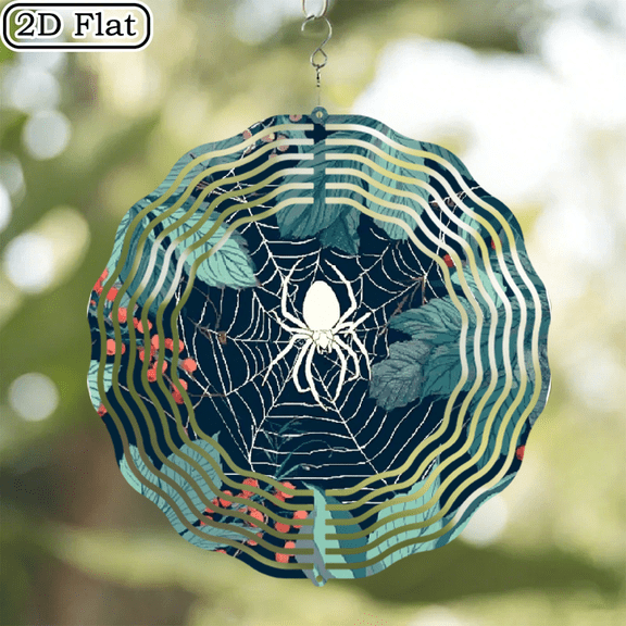 Ullo0ord 2D Flat, Metal Wind Spinner Wind Chimes - Outdoor Hanging Decor for Patio, Garden, Christmas Thanksgiving No Power Needed, Easy Install All-Season Kinetic Art with Spider Web Design