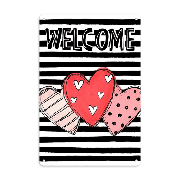 Ullo0ord 2D Flat, Valentines Metal Sign Welcome Valentine Metal Sign for Outside Love Hearts Outdoor Anniversary Party Home 12x8 Inch Lawn Yard Decorations
