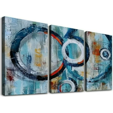 Ullo0ord  Abstract Wall Art Geometric Canvas Circle Block Painting Modern Grey Brown Picture, Large Size Simple Artwork Ready to Hang Framed for Bedroom Living Room Bathroom Home Office Wall Décor
