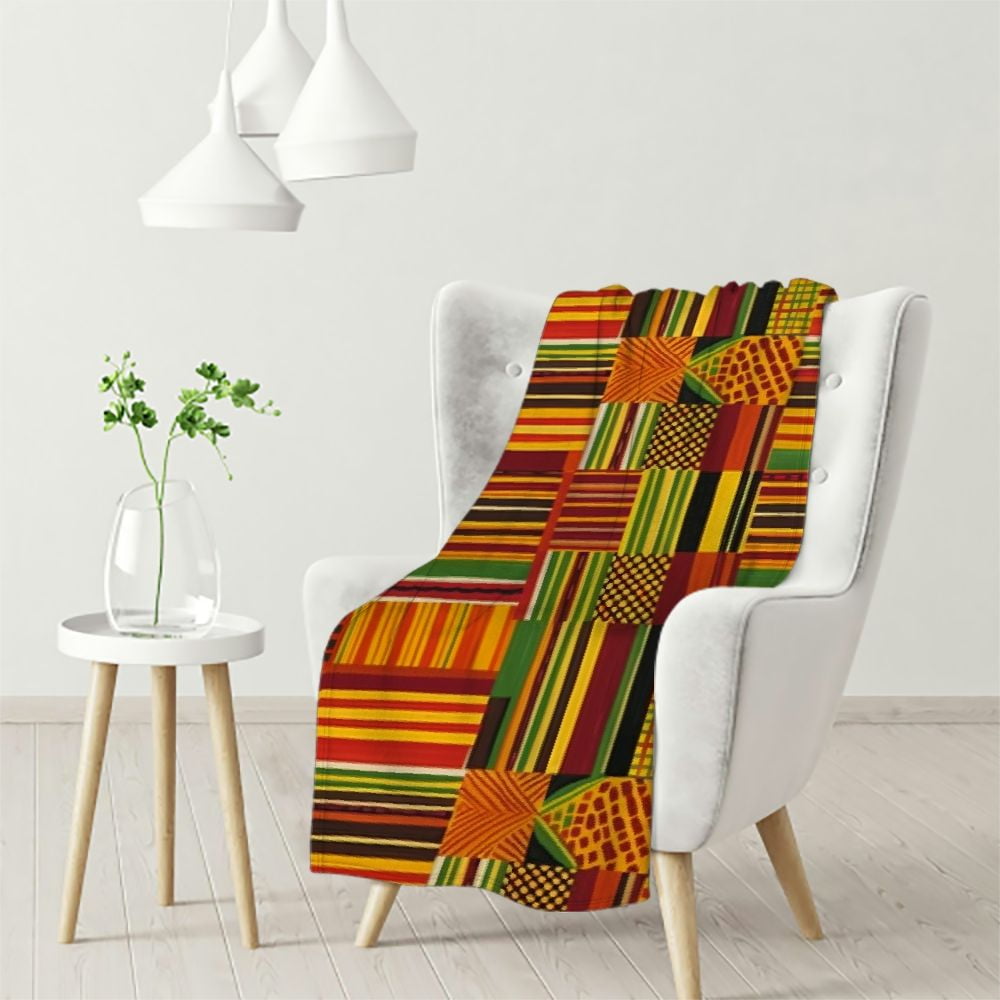 Ullo0ord African Cloth Kente Tribal Blanket Throw Flannel Luxury Couch