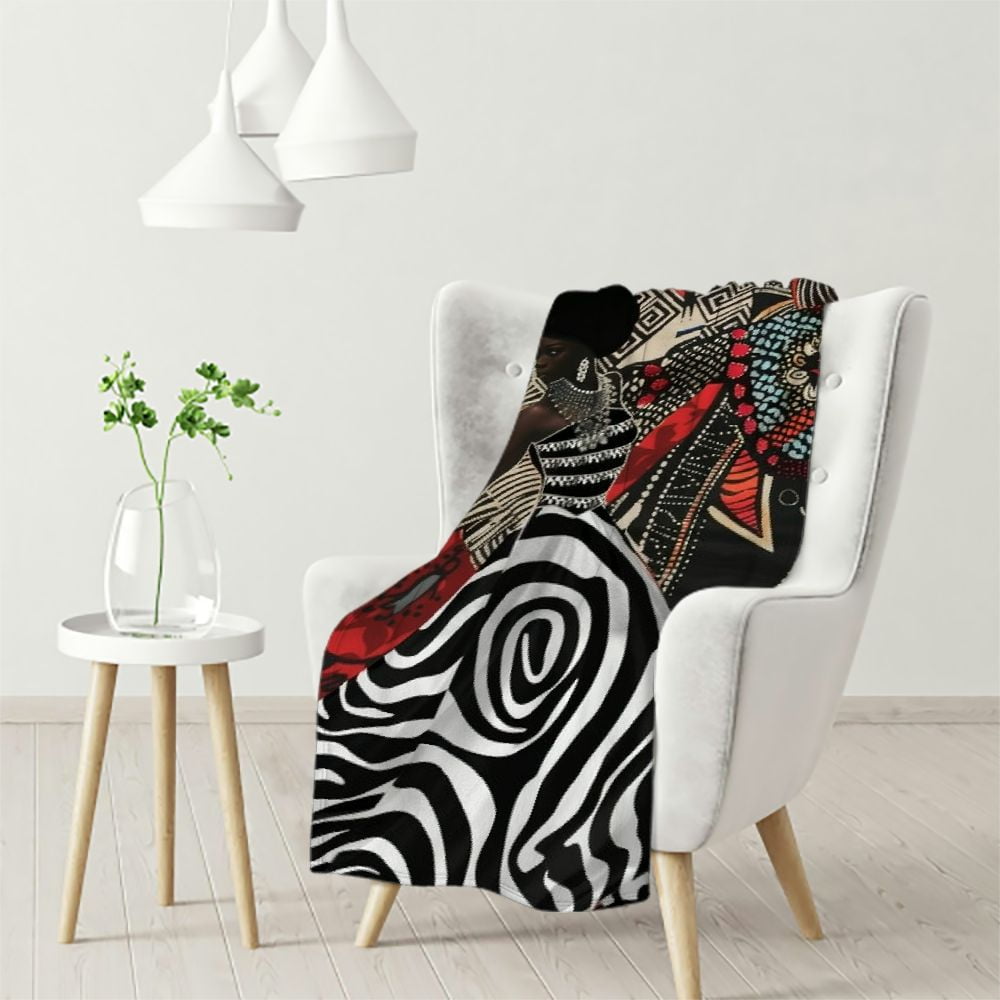 Ullo0ord African Woman Throw Blanket Ethnic Tribal Africa Dancing Zebra