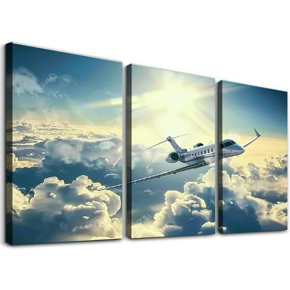 Ullo0ord Airplane Pictures Wall Art Private Jet Passenger Plane Canvas Wall Art Design Poster Canvas Painting Wall Art Poster for Bedroom Living Room Decor 12x16x3pcs