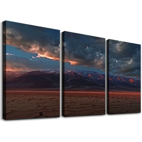 Ullo0ord Alvord Desert Wall Art Desert Sunset Picture Sand Dunes Painting Wall Decor For Home Office Bedroom Livingroom Ready to Hang 12x16x3pcs