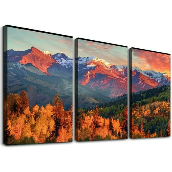 Ullo0ord  - Autumn Landscape Wall Art Sunrise on The Wasatch Mountains Utah USA Picture Canvas Print Fall Nature Painting Stretched and Framed Modern Home Living Room Decoration