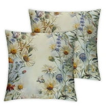 Ullo0ord Beautiful Floral Throw Pillow Cover Vintage Daisy Plants Leaves Art Yellow Washable Square Cozys Decorative Pack of 2 Outdoor Couch Patio Throw Pillow Cases 12x12in