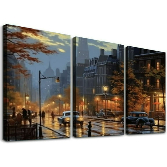 Ullo0ord Beautiful Scenery Painting Art, Paris Street Canvas Wall Decor Charming Landscape Portrait Art Poster Painting Aesthetic Home Decoration Academia Prints 12x16x3pcs