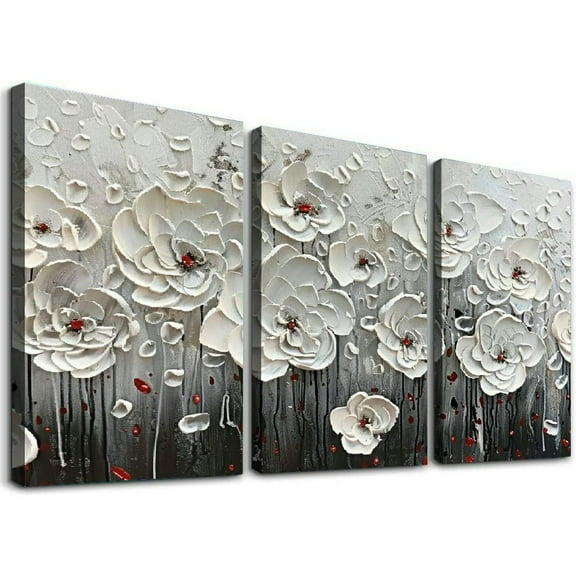 Ullo0ord Bedroom Wall Art White Flowers Picture Hand-Painted Oil Painting Framed Canvas Artwork Modern Gallery Plant Decor Wall Decorations for Living Room Office Kitchen Bathroom