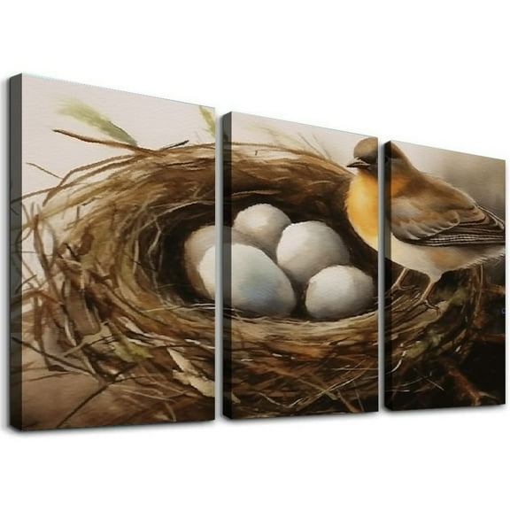 Ullo0ord Bird Animal Posters, French Country Wall Decorations, Farm Art, Birds and Nests Wall Art Paintings Canvas Wall Decor Home Decor Living Room Decor Aesthetic 12x16x3pcs