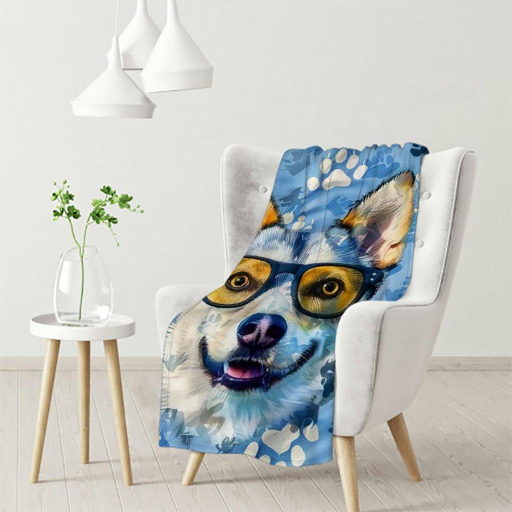 Ullo0ord Blanket with Dog Photo Name, Paw Bone Blue Pet Face Print on