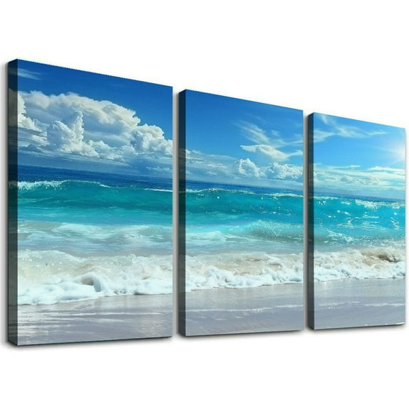 Ullo0ord Blue Beach Theme Modern Poster, Modern Kitchen Wall Art Pictures Canvas Decor Painting,For Kitchen, Restaurant, Bar, Living Room